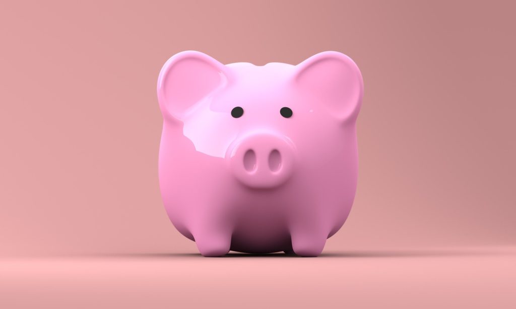 Pink piggy bank money management personal finance